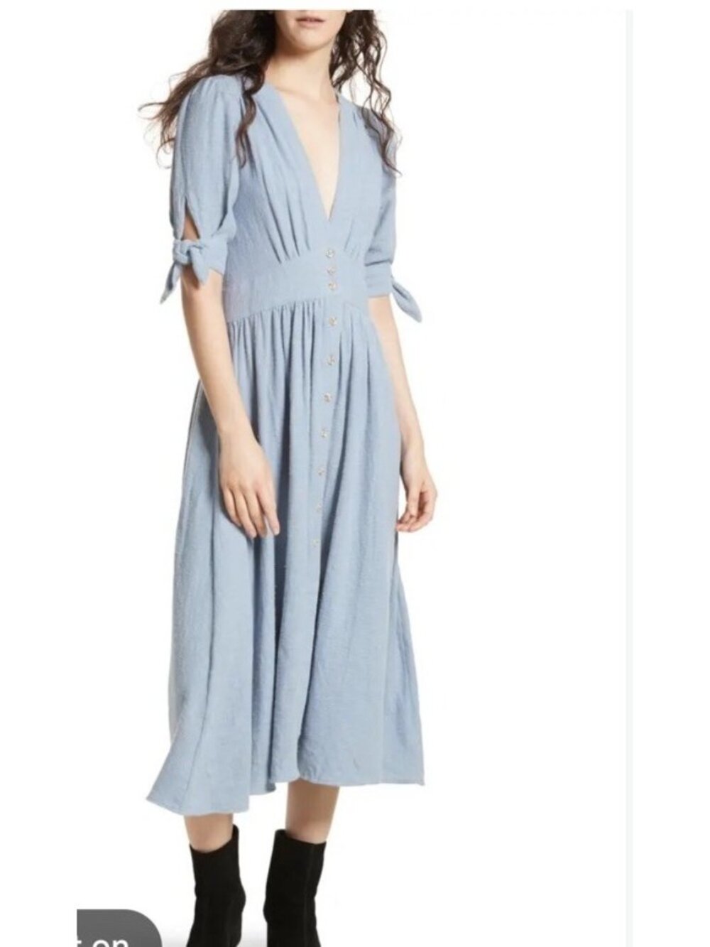 Free People Love Of My Life Midi Dress L Blue Button Front Boho Prairie Cottage